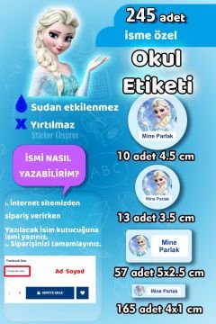 Okul Etiketi Elsa Kalem Defter Etiketi Özel İsim Yazılabilen Etiket 245 Adet