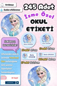 Okul Etiketi Elsa Kalem Defter Etiketi Özel İsim Yazılabilen Etiket 245 Adet