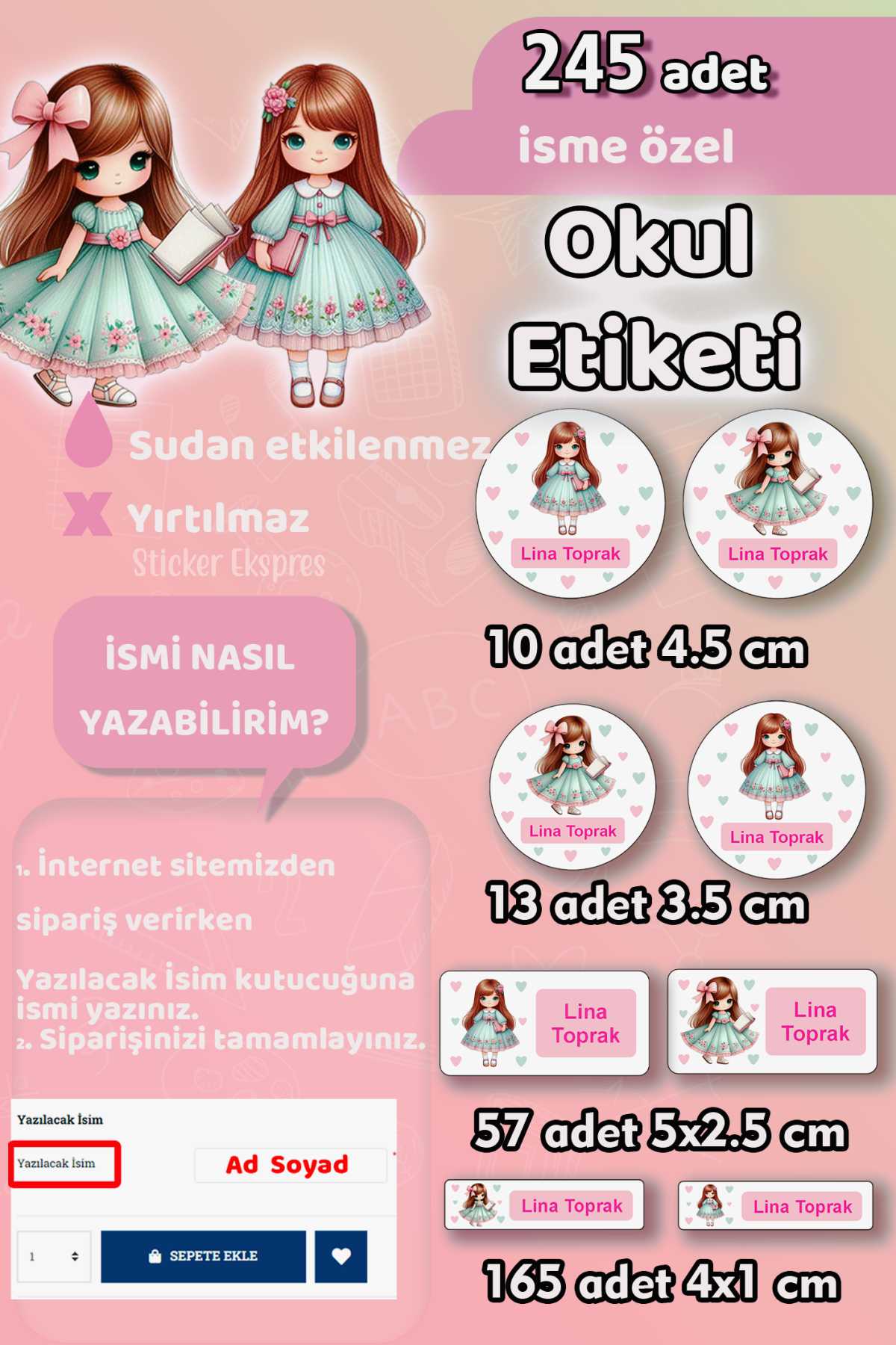 Okul Etiketi Kitap Okuyan Sevimli Kız Kalem Defter Etiketi Özel İsim Yazılabilen Etiket 245 Adet