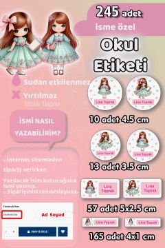 Okul Etiketi Kitap Okuyan Sevimli Kız Kalem Defter Etiketi Özel İsim Yazılabilen Etiket 245 Adet