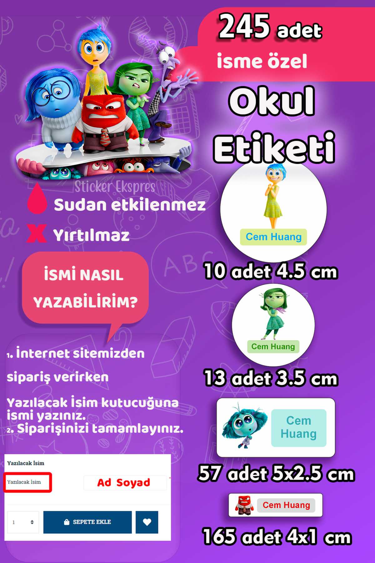 Okul Etiketi Ters Yüz Temalı Kalem Defter Etiketi Özel İsim Yazılabilen Etiket 245 Adet