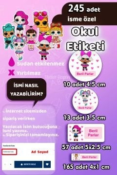 Okul Etiketi Lol Bebek Kalem Defter Etiketi Özel İsim Yazılabilen Etiket 245 Adet