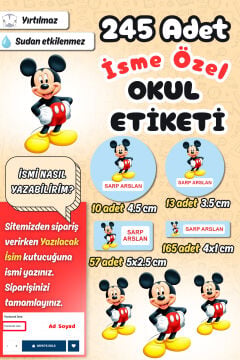 Okul Etiketi Mickey Mouse Kalem Defter Etiketi Özel İsim Yazılabilen Etiket 245 Adet
