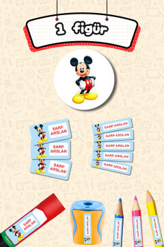 Okul Etiketi Mickey Mouse Kalem Defter Etiketi Özel İsim Yazılabilen Etiket 245 Adet