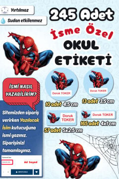 Okul Etiketi Spiderman Örümcek Adam Kalem Defter Etiketi Özel İsim Yazılabilen Etiket 245 Adet