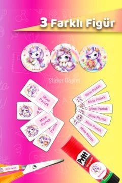 Okul Etiketi Sevimli Unicorn Kalem Defter Etiketi Özel İsim Yazılabilen Etiket 245 Adet
