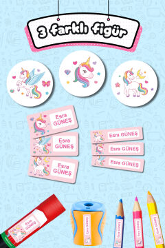 Okul Etiketi Unicorn Kalem Defter Etiketi Özel İsim Yazılabilen Etiket 245 Adet