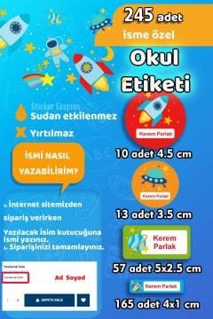 Okul Etiketi Uzay Temalı 2 Kalem Defter Etiketi Özel İsim Yazılabilen Etiket 245 Adet