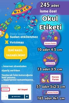 Okul Etiketi Uzay Temalı 1 Kalem Defter Etiketi Özel İsim Yazılabilen Etiket 245 Adet