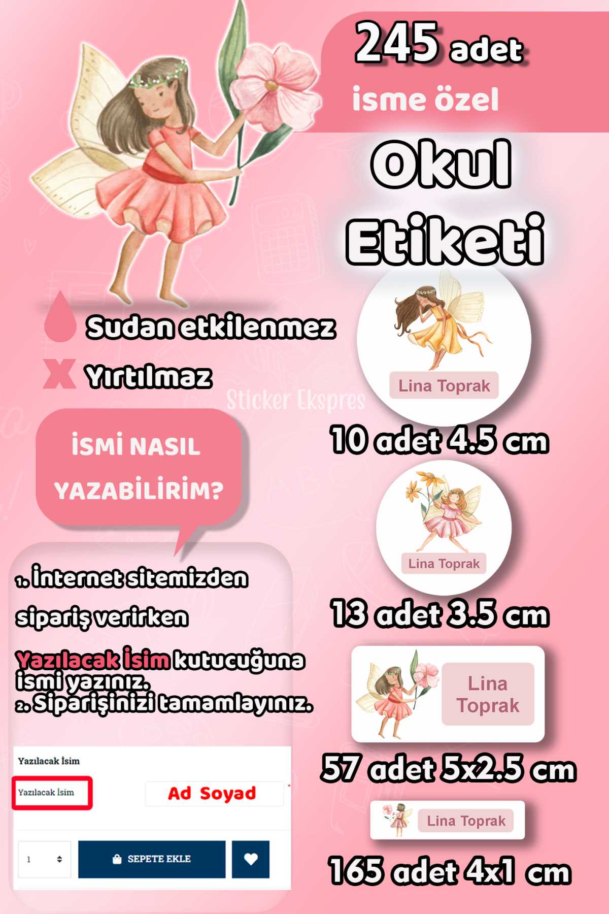 Okul Etiketi Peri Kızları Temalı Kalem Defter Etiketi Özel İsim Yazılabilen Etiket 245 Adet