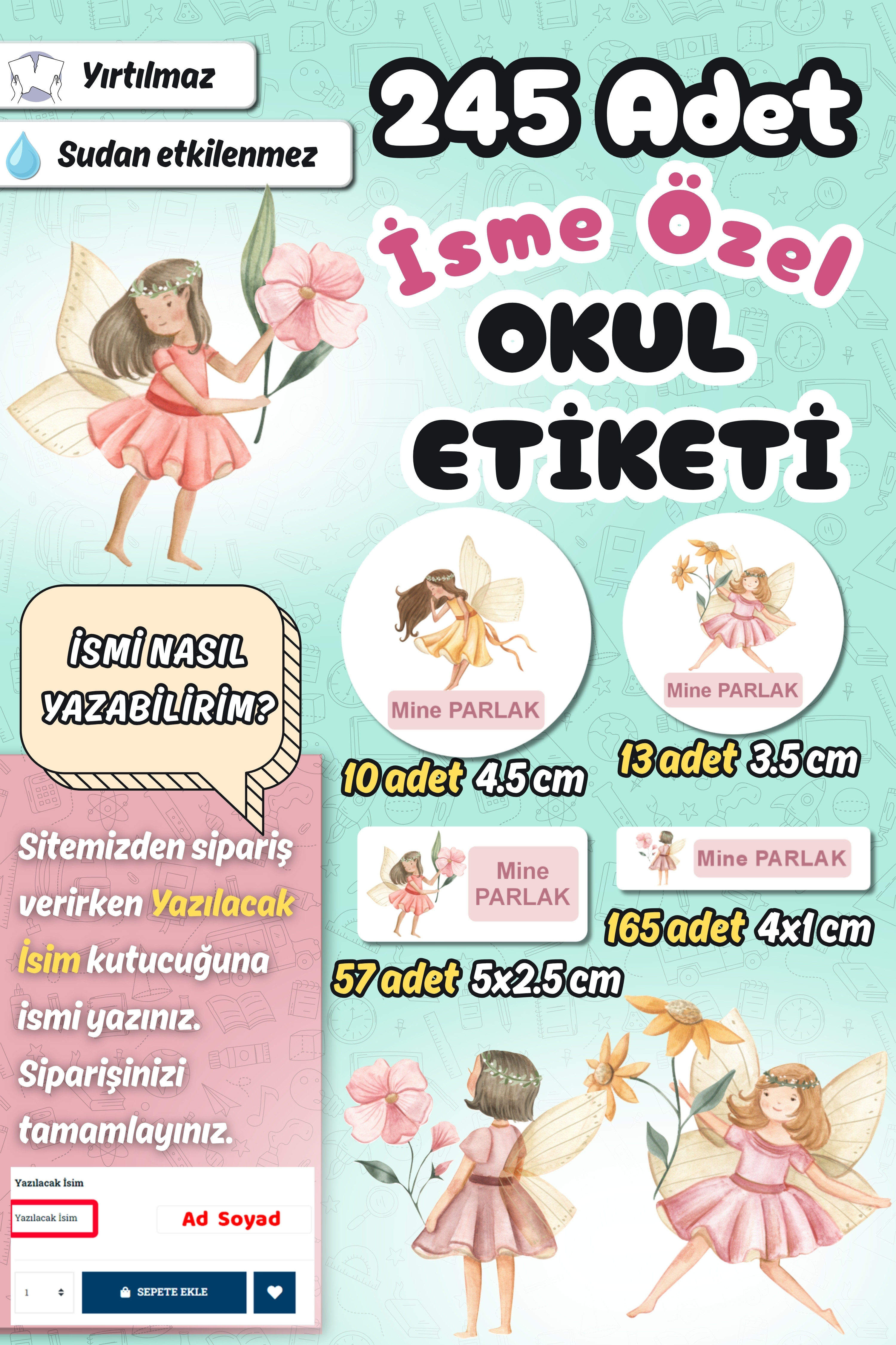 Okul Etiketi Peri Kızları Temalı Kalem Defter Etiketi Özel İsim Yazılabilen Etiket 245 Adet