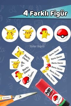 Okul Etiketi Pikachu Pokemon Kalem Defter Etiketi Özel İsim Yazılabilen Etiket 245 Adet
