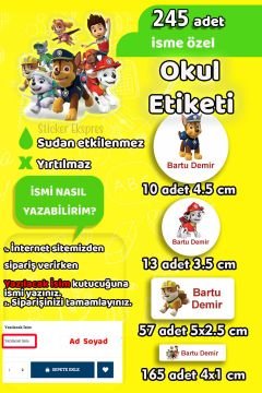 Okul Etiketi Paw Petrol Kalem Defter Etiketi Özel İsim Yazılabilen Etiket 245 Adet