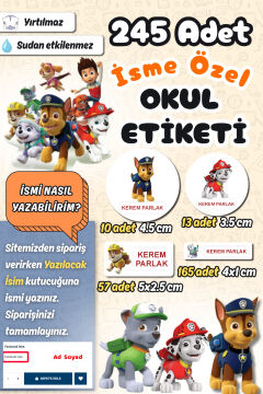 Okul Etiketi Paw Petrol Kalem Defter Etiketi Özel İsim Yazılabilen Etiket 245 Adet