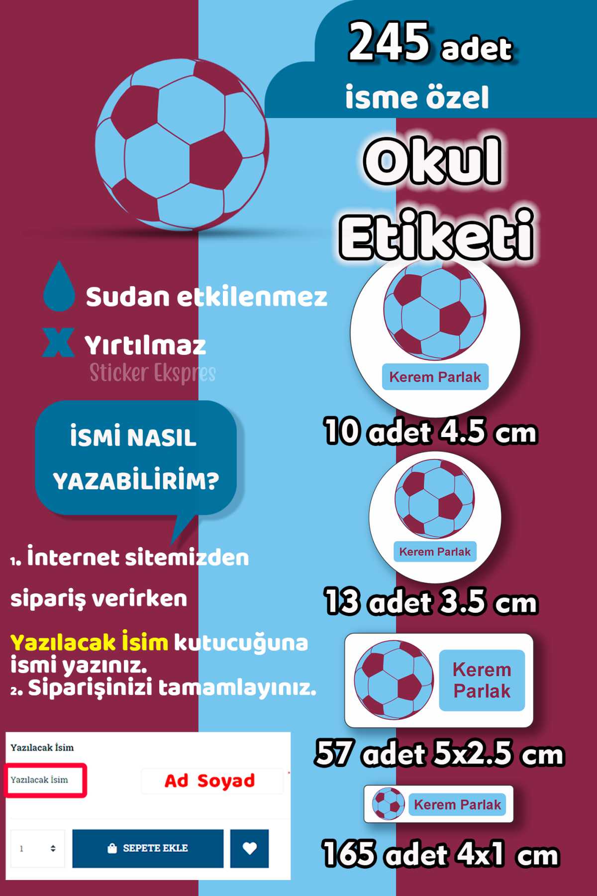 Okul Etiketi Futbol Topu Kalem Defter Etiketi Özel İsim Yazılabilen Etiket 245 Adet
