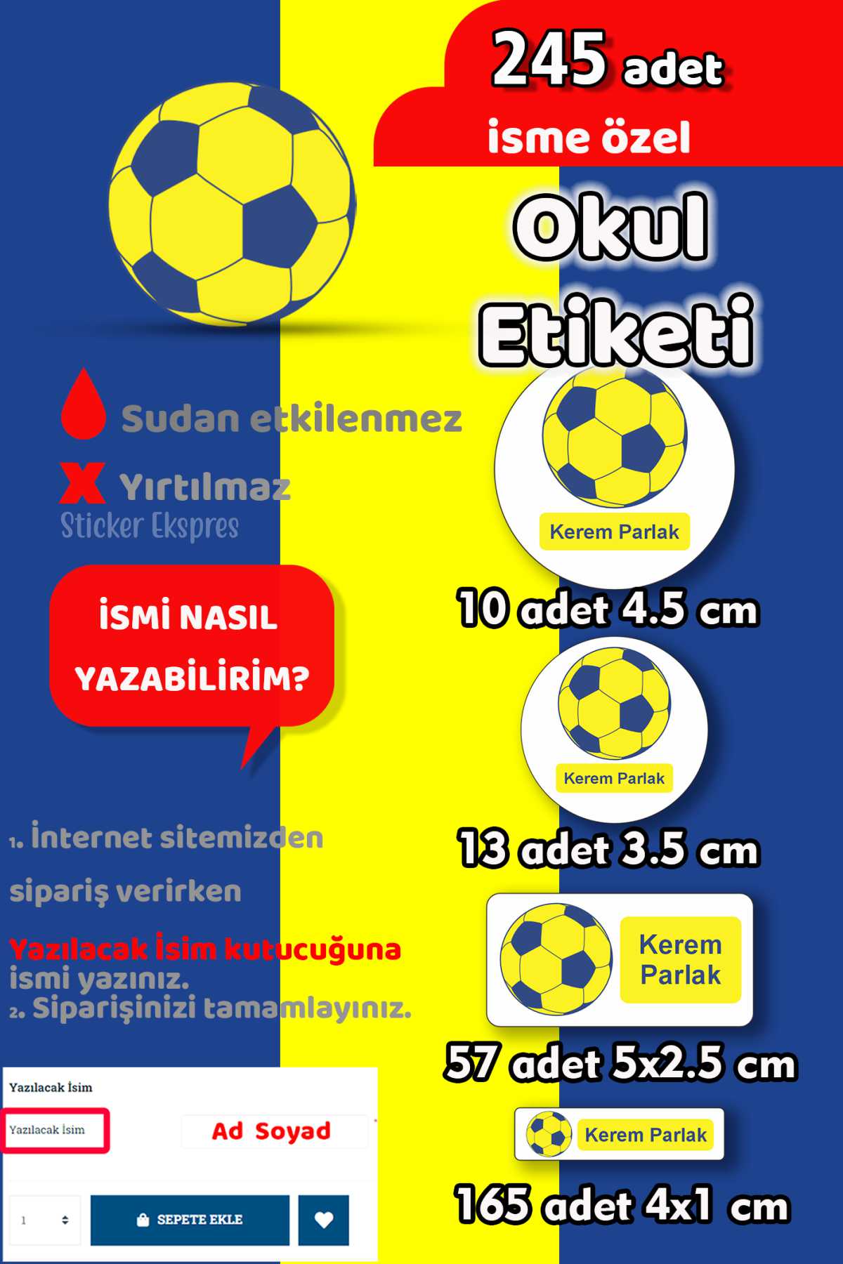 Okul Etiketi Futbol Topu Kalem Defter Etiketi Özel İsim Yazılabilen Etiket 245 Adet