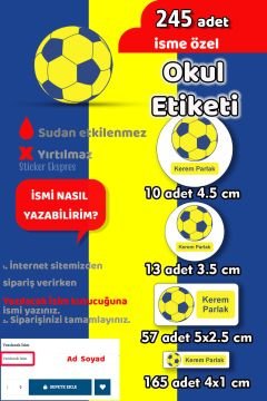 Okul Etiketi Futbol Topu Kalem Defter Etiketi Özel İsim Yazılabilen Etiket 245 Adet