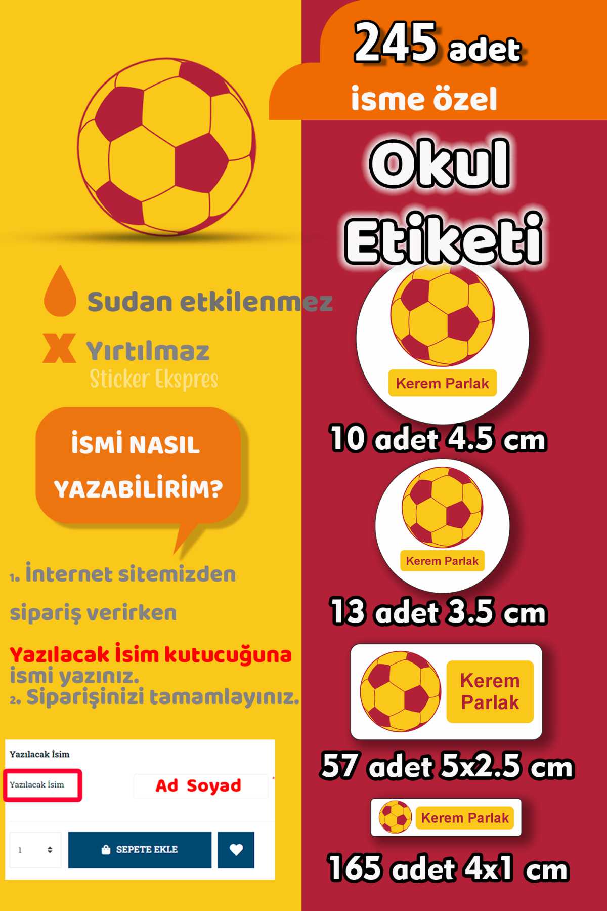 Okul Etiketi Futbol Topu Kalem Defter Etiketi Özel İsim Yazılabilen Etiket 245 Adet