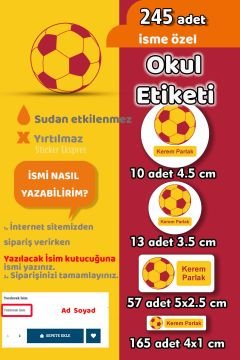 Okul Etiketi Futbol Topu Kalem Defter Etiketi Özel İsim Yazılabilen Etiket 245 Adet