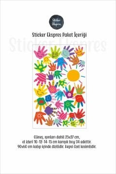 Renkli El İzleri Ve Güneş El İzi Anaokulu Kreş Okul Çocuk Odası Duvar Kapı Cam Sticker Seti