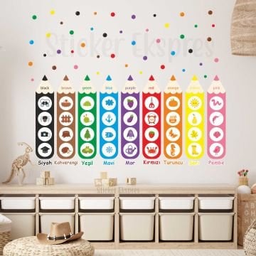 Renkleri Öğreniyorum Anaokulu Kreş Okul Çocuk Odası Duvar Kapı Cam Sticker Seti