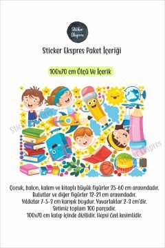 Kalem Kitap Ve Çocuklar Anaokulu Kreş Okul Çocuk Odası Duvar Kapı Cam Sticker Seti
