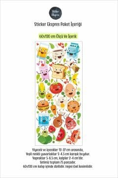 Sevimli Yiyecekler Anaokulu Kreş Okul Yemekhane Mutfak Duvar Kapı Cam Sticker Seti