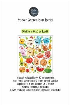 Sevimli Yiyecekler Anaokulu Kreş Okul Yemekhane Mutfak Duvar Kapı Cam Sticker Seti