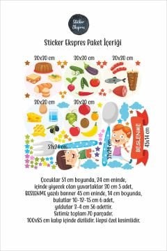 Beslenme Ve Çocuklar Temalı Anaokulu Kreş Okul Yemekhane Mutfak Duvar Kapı Cam Sticker Seti