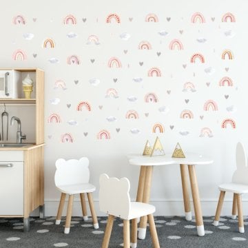 Suluboya Gökkuşakları Bulut Kalp Damlacık Sticker Set