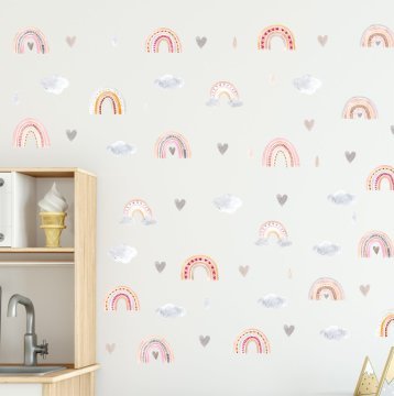 Suluboya Gökkuşakları Bulut Kalp Damlacık Sticker Set