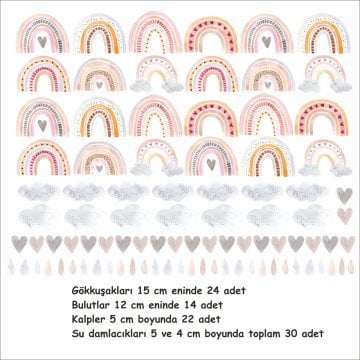 Suluboya Gökkuşakları Bulut Kalp Damlacık Sticker Set