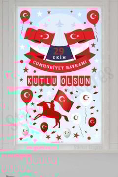 29 Ekim Cumhuriyet Bayramı Cam Duvar Pano Sticker Seti