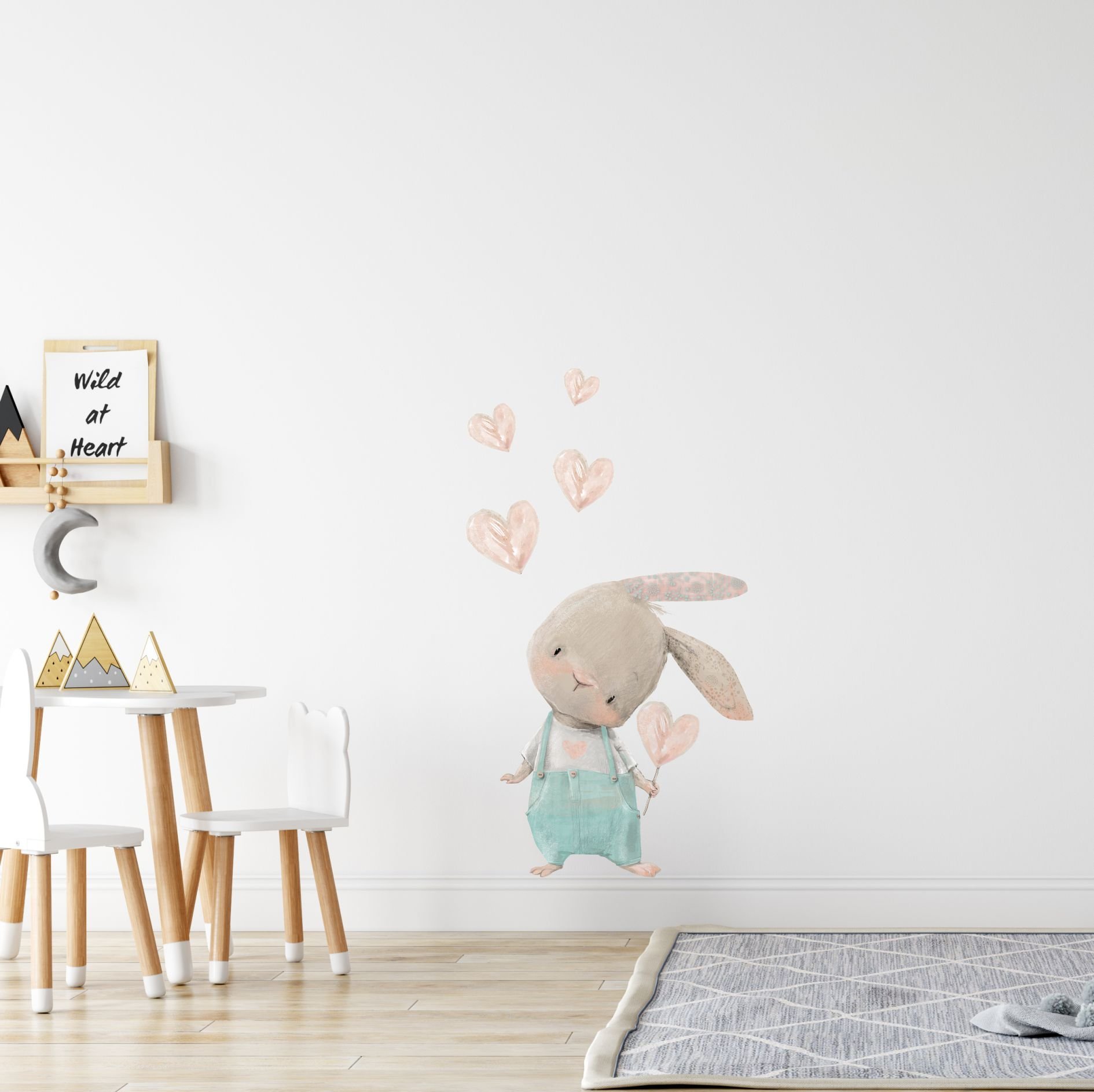 Kalp Dağıtan Sevimli Tavşan Sticker Set 80x66 cm