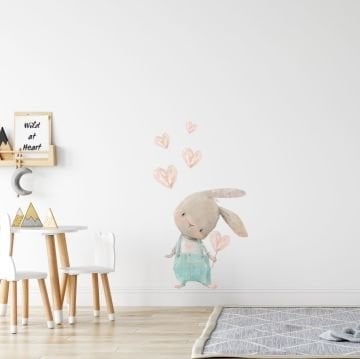 Kalp Dağıtan Sevimli Tavşan Sticker Set 80x66 cm