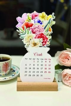 2026 Ahşap Ayaklı Çiçekli Özel Tasarım Takvim, 2026 Takvim Özel Masaüstü Yılbaşı Yeni Yıl Hediyesi