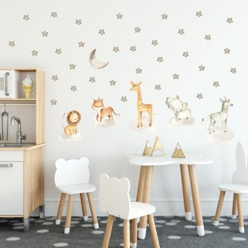 Bulutların Üzerinde Duran Safari Hayvanlar Sticker Set