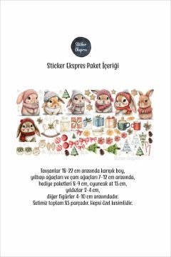 Sevimli Tavşanlar Yeni Yıl Yılbaşı Süsü Cam Kapı Duvar Yılbaşı Sticker Seti