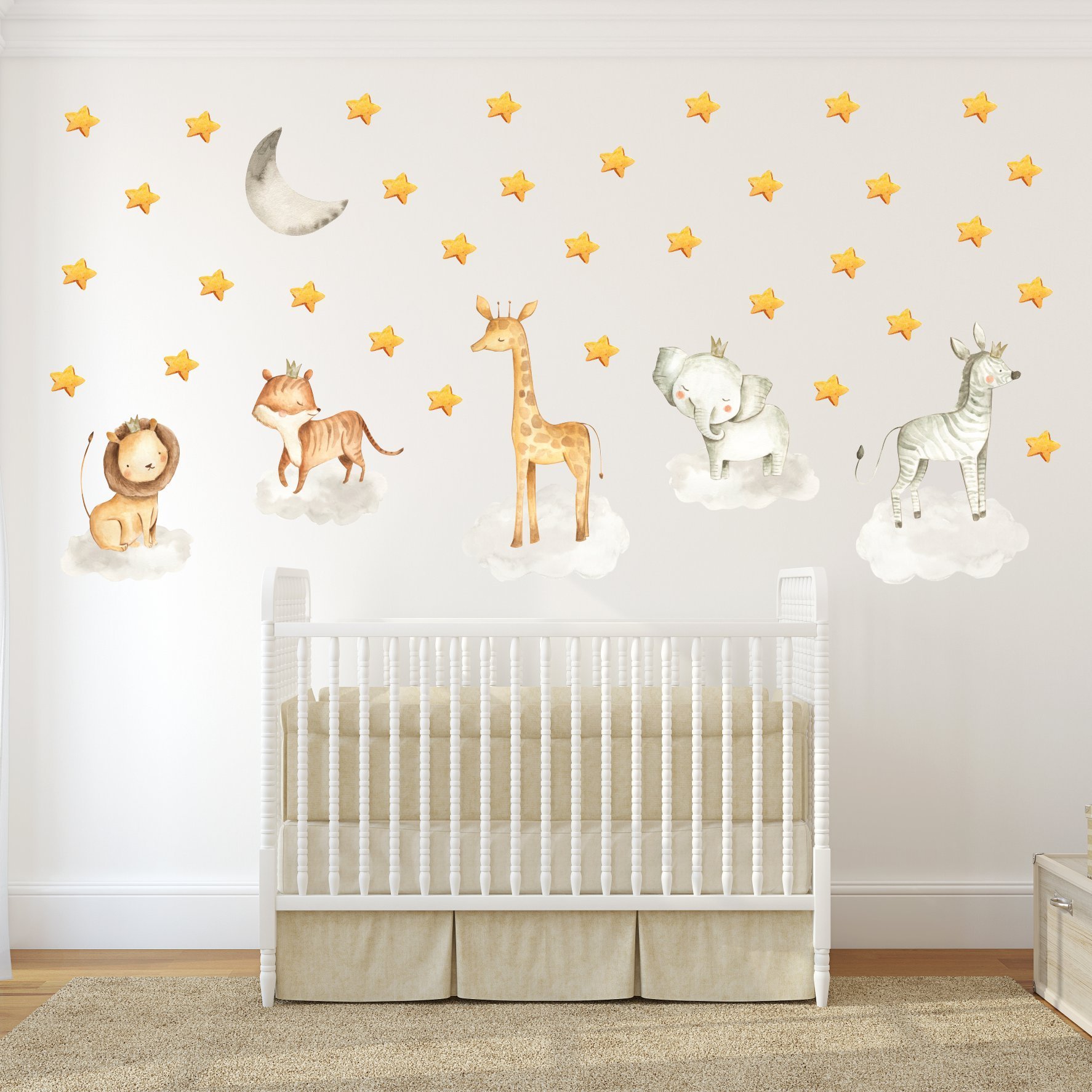 Bulutların Üzerinde Duran Safari Hayvanlar Sticker Set Sarı