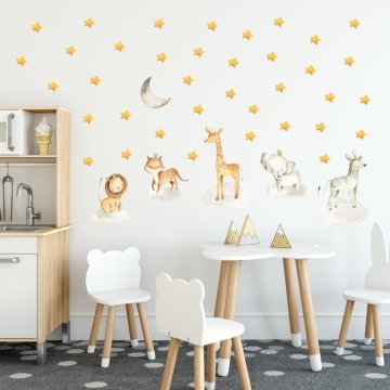 Bulutların Üzerinde Duran Safari Hayvanlar Sticker Set Sarı