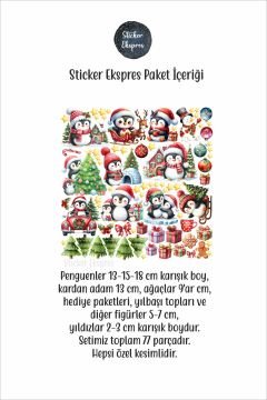 Sevimli Penguenler Yeni Yıl Yılbaşı Süsü Cam Kapı Duvar Yılbaşı Sticker Seti