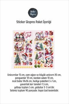 Yılbaşı Sevimli Unicornlar Yeni Yıl Yılbaşı Süsü Cam Kapı Duvar Sticker Seti