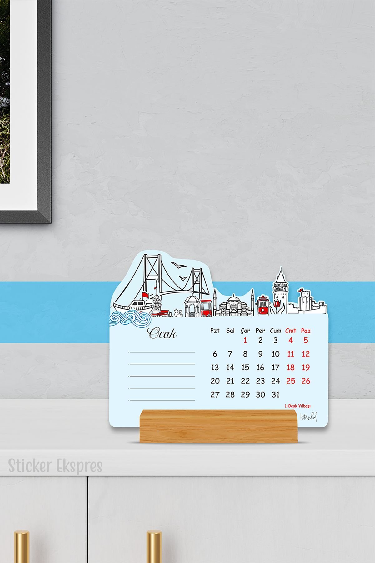 2026 İstanbul Temalı Ahşap Ayaklı Özel Tasarım Takvim, 2026 Masa Takvimi Yılbaşı Yeni Yıl Hediyesi