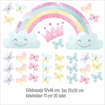 Suluboya Gökkuşağı Kelebek Sticker Set