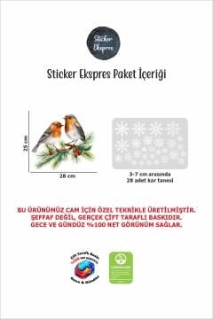 Çift Taraflı Baskılı Kış Kuşları Ve Kar Taneleri Yeni Yıl Yılbaşı Cam Sticker Seti Yılbaşı Süsü