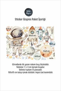 Pastel Renklerde Astronot Uzay Set Gezegen Çocuk Odası Duvar Sticker Seti