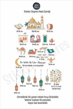 Pastel Renklerde Ramazan Duvar Cam Kapı Sticker Seti Ramazan Süsü