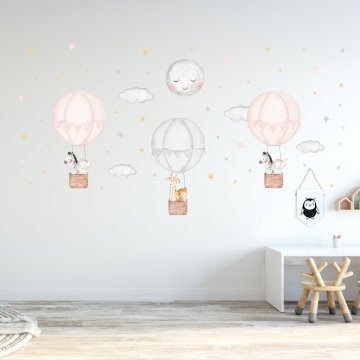 Sevimli Hayvanlı Pembe Gri Balonlar Sticker Set
