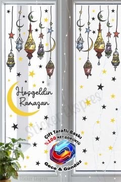 Çift Taraflı Baskılı Ramazan Kandilleri Cam Sticker Ramazan Süsü Hoşgeldin Ramazan Sticker