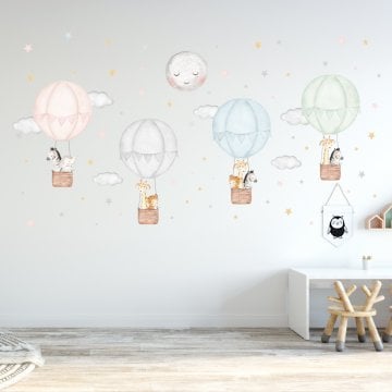 Sevimli Hayvanlı Dört Balonlu Sticker Set